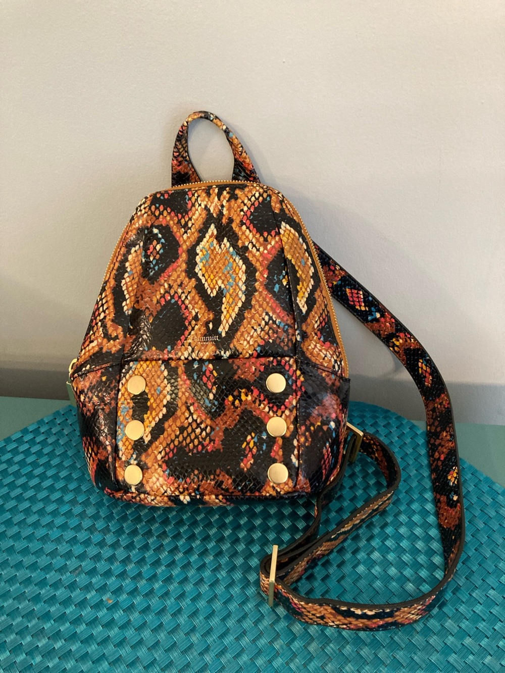Hammitt Mini Leather Backpack in Bold Snakeskin Print - Picture 2 of 9